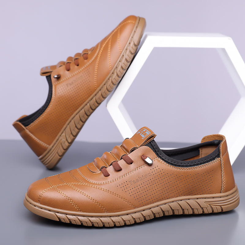 Men’s Waterproof Genuine Leather Walking Shoes for Tired, Wide Feet | Secure Lace-Up & Arch Support for Rainy Days and Long Walks