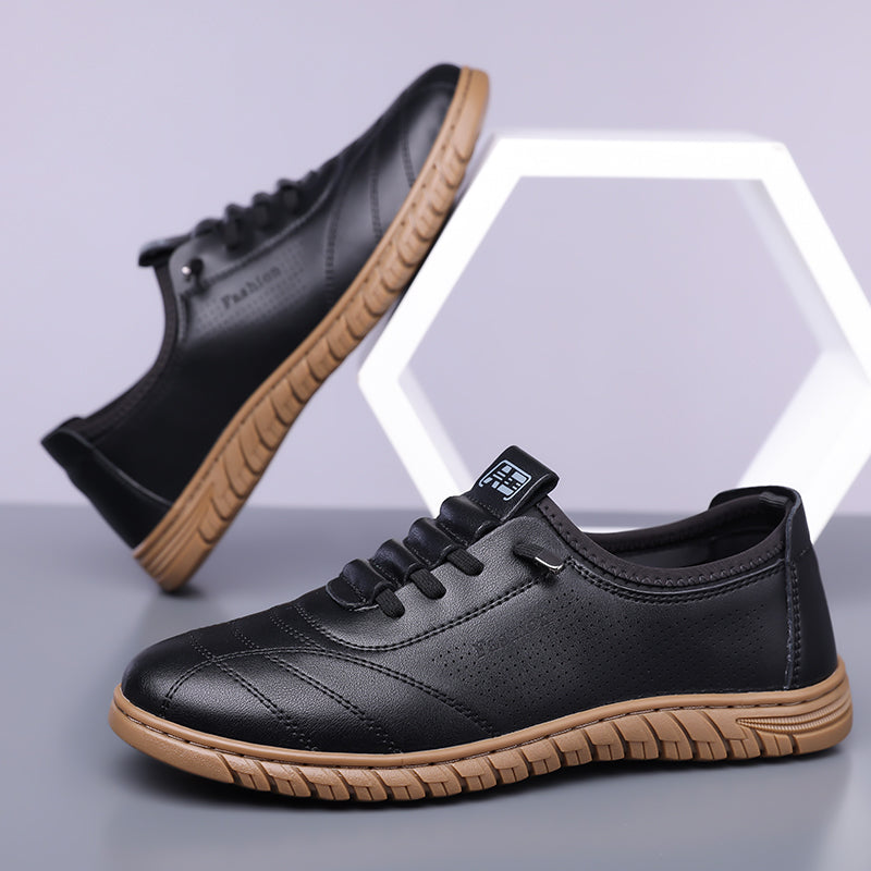 Men’s Waterproof Genuine Leather Walking Shoes for Tired, Wide Feet | Secure Lace-Up & Arch Support for Rainy Days and Long Walks