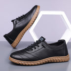 Men’s Waterproof Genuine Leather Walking Shoes for Tired, Wide Feet | Secure Lace-Up & Arch Support for Rainy Days and Long Walks