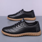 Men’s Waterproof Genuine Leather Walking Shoes for Tired, Wide Feet | Secure Lace-Up & Arch Support for Rainy Days and Long Walks