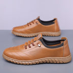 Men’s Waterproof Genuine Leather Walking Shoes for Tired, Wide Feet | Secure Lace-Up & Arch Support for Rainy Days and Long Walks