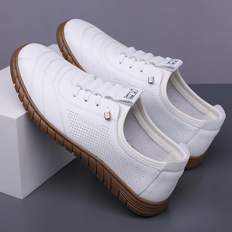 Men’s Waterproof Genuine Leather Walking Shoes for Tired, Wide Feet | Secure Lace-Up & Arch Support for Rainy Days and Long Walks