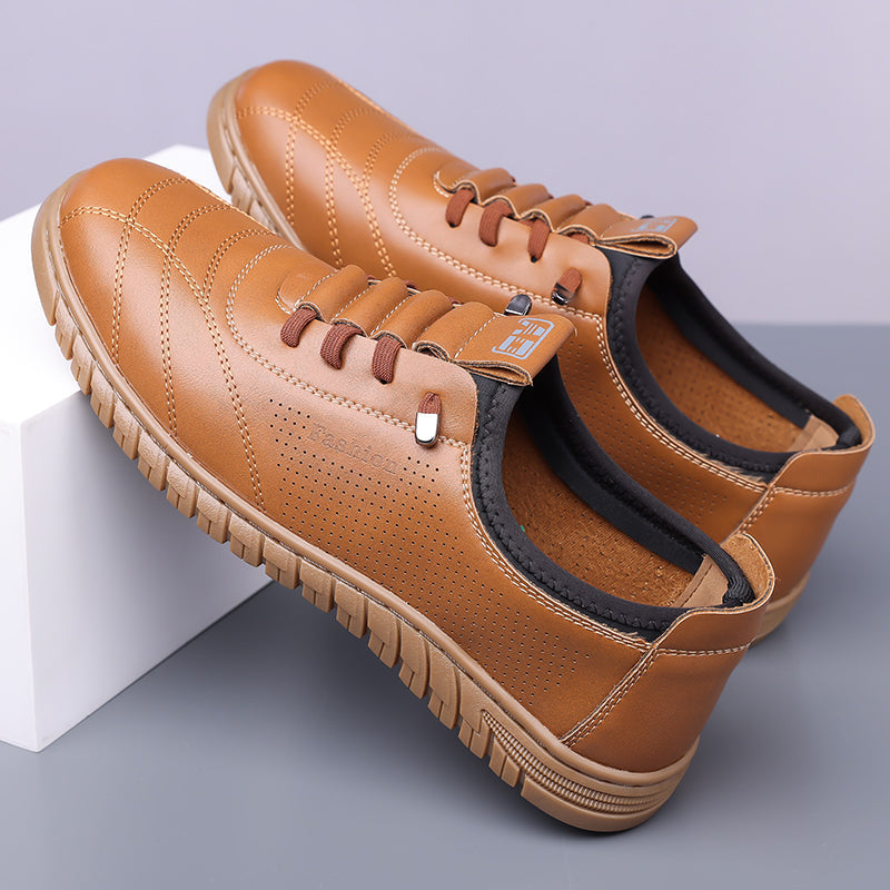 Men’s Waterproof Genuine Leather Walking Shoes for Tired, Wide Feet | Secure Lace-Up & Arch Support for Rainy Days and Long Walks