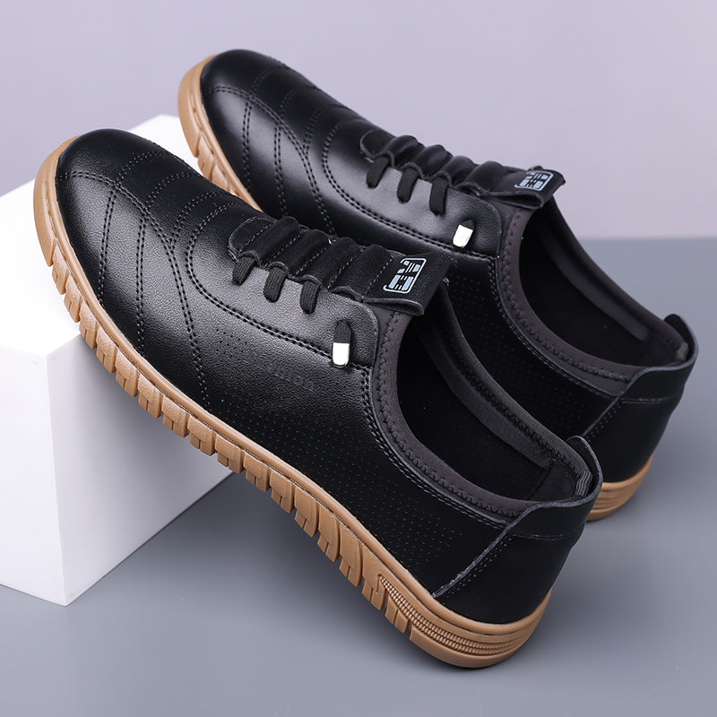Men’s Waterproof Genuine Leather Walking Shoes for Tired, Wide Feet | Secure Lace-Up & Arch Support for Rainy Days and Long Walks