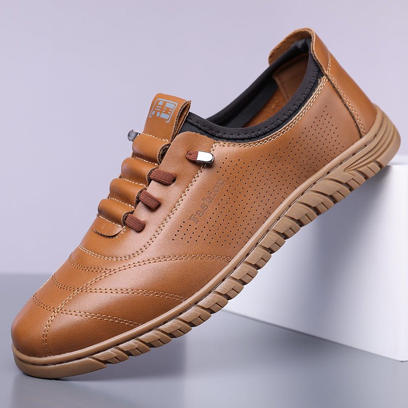 Men’s Waterproof Genuine Leather Walking Shoes for Tired, Wide Feet | Secure Lace-Up & Arch Support for Rainy Days and Long Walks