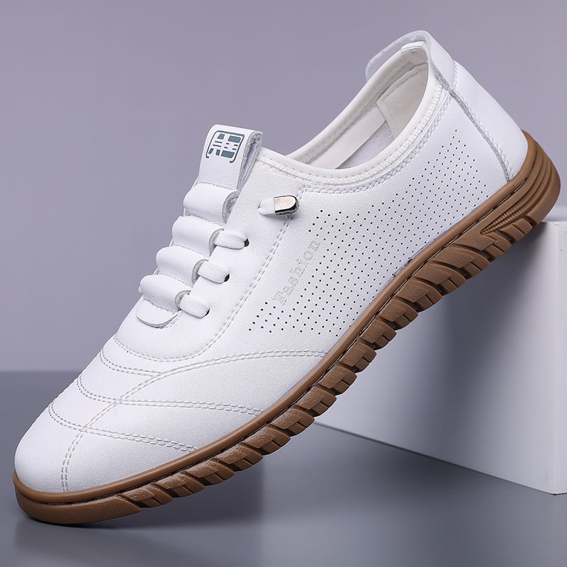 Men’s Waterproof Genuine Leather Walking Shoes for Tired, Wide Feet | Secure Lace-Up & Arch Support for Rainy Days and Long Walks