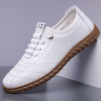 Men’s Waterproof Genuine Leather Walking Shoes for Tired, Wide Feet | Secure Lace-Up & Arch Support for Rainy Days and Long Walks