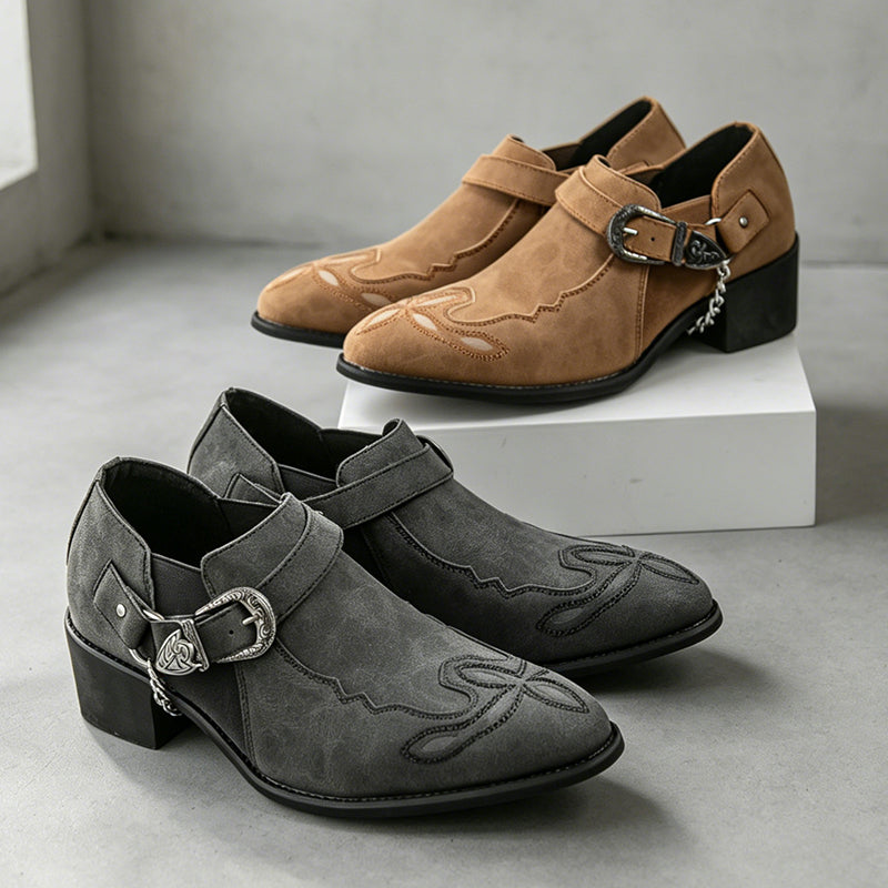 (⏰Limited Time Sale 70% OFF🔥)Men’s Genuine Leather Western Slip-On Shoes | Low-Cut Cowboy Style, Roomy Wide Fit & Everyday Comfort