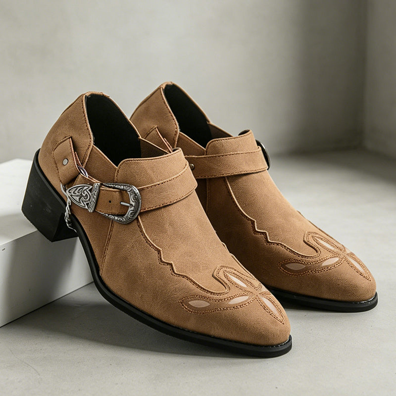(⏰Limited Time Sale 70% OFF🔥)Men’s Genuine Leather Western Slip-On Shoes | Low-Cut Cowboy Style, Roomy Wide Fit & Everyday Comfort