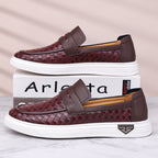 Men’s Breathable Perforated Leather Slip-On Shoes for Hot, Wide Feet | Arch Support & All-Day Comfort