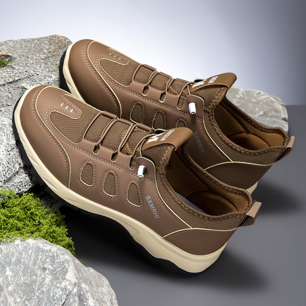 Men's Cushioned Mesh Hiking Shoes - Slip-On, Breathable, Slip-Resistant, Wide Toe Box with Arch Support