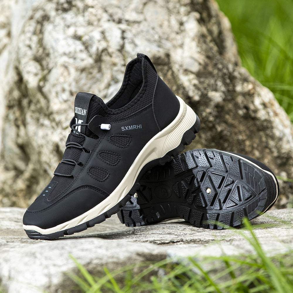 Men's Cushioned Mesh Hiking Shoes - Slip-On, Breathable, Slip-Resistant, Wide Toe Box with Arch Support