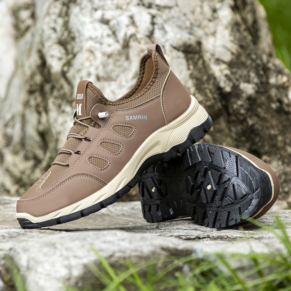 Men's Cushioned Mesh Hiking Shoes - Slip-On, Breathable, Slip-Resistant, Wide Toe Box with Arch Support