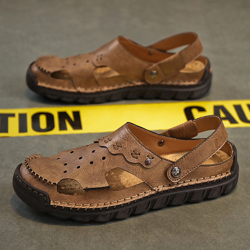 (⏰Last Day 70% OFF🔥)Men's 40+ Orthopedic Closed-Toe Sandals – Full-Grain Leather, Adjustable, Handmade for Fishing, Gardening & Daily Wear
