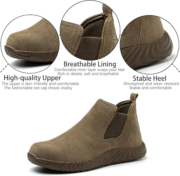 (Multiple Protection👍)High Quality Work Boots - Super Wear-Resistant Leather Material Kevlar Sole Anti-Impact Steel Toe Orthotic Insole