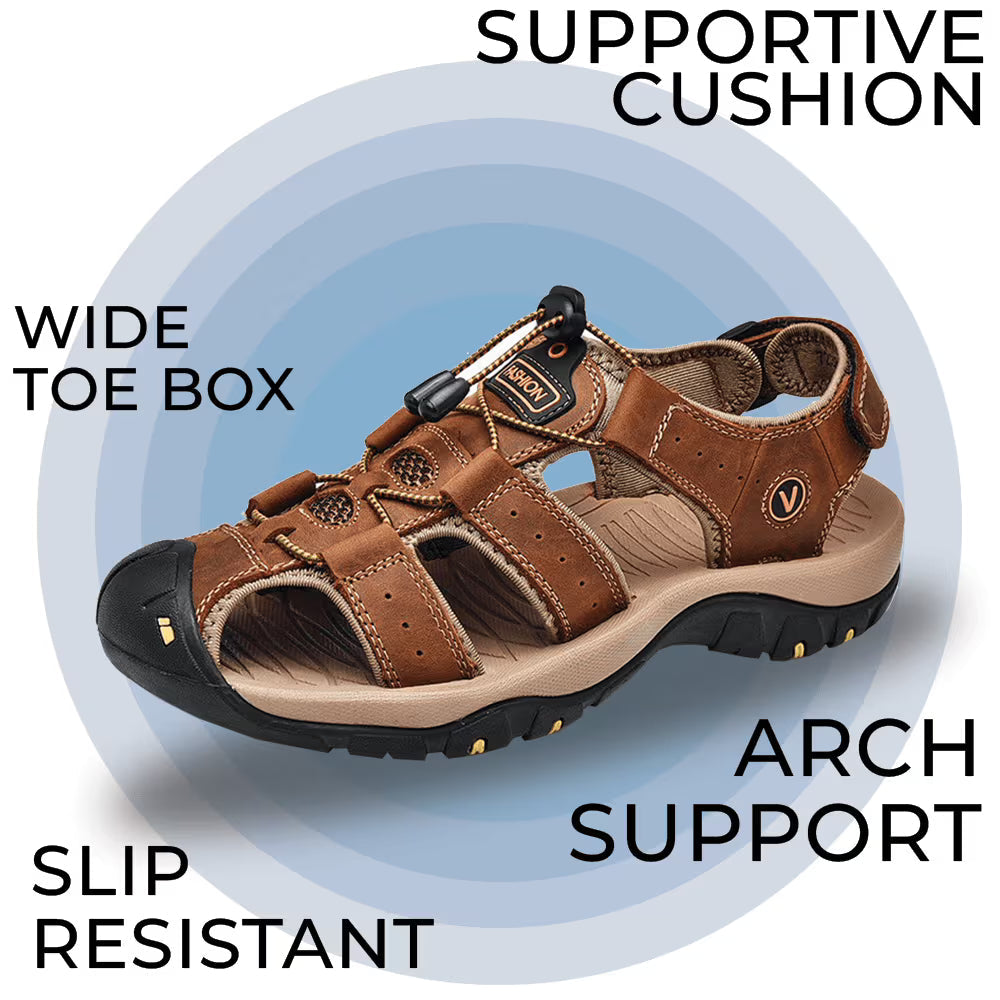 Men's Genuine Leather Sandals Lightweight Non-slip Hiking Sandals - Ergonomically Designed