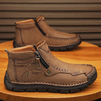 Men's Top-Quality Motorcycle Boots Hand-Stitched Genuine Leather Boots-Wide Toe, Waterproof, Anti-Slip, Anti-Sprain, Suitable for Work, Driving, Hiking