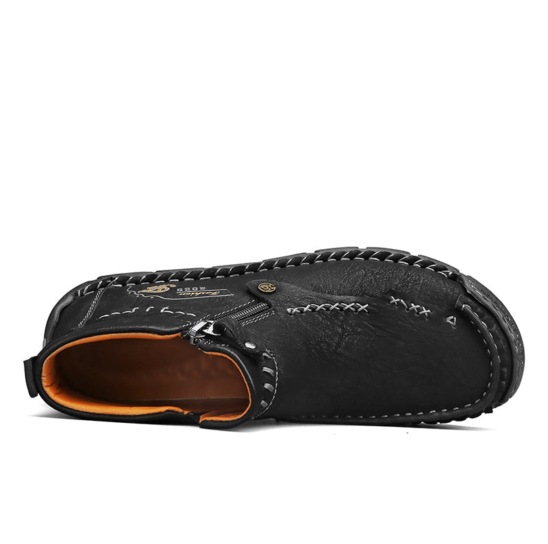 Men's Top-Quality Motorcycle Boots Hand-Stitched Genuine Leather Boots-Wide Toe, Waterproof, Anti-Slip, Anti-Sprain, Suitable for Work, Driving, Hiking