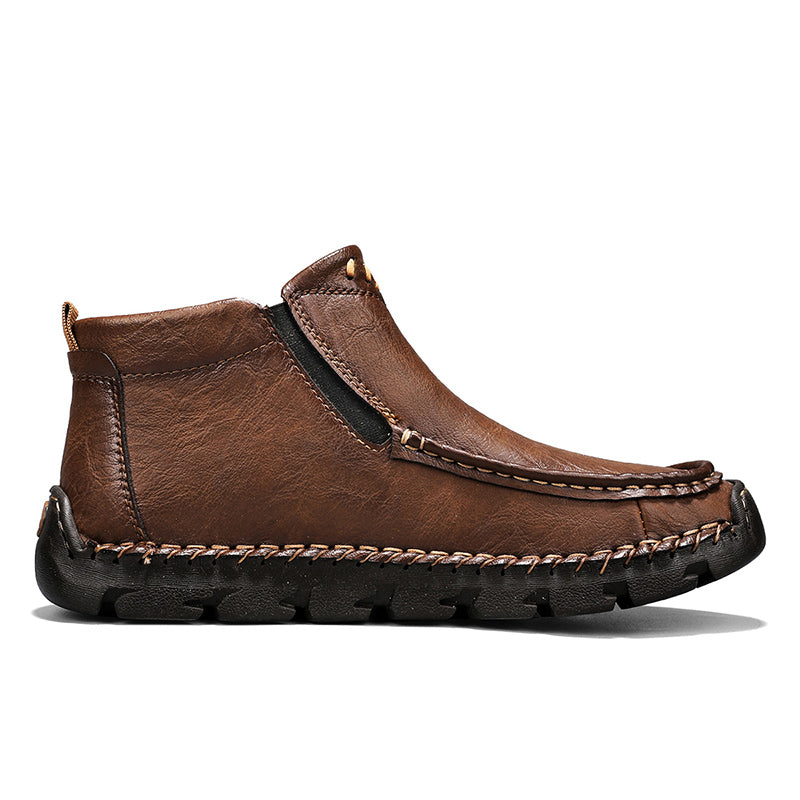 Men's Top-Quality Motorcycle Boots Hand-Stitched Genuine Leather Boots-Wide Toe, Waterproof, Anti-Slip, Anti-Sprain, Suitable for Work, Driving, Hiking