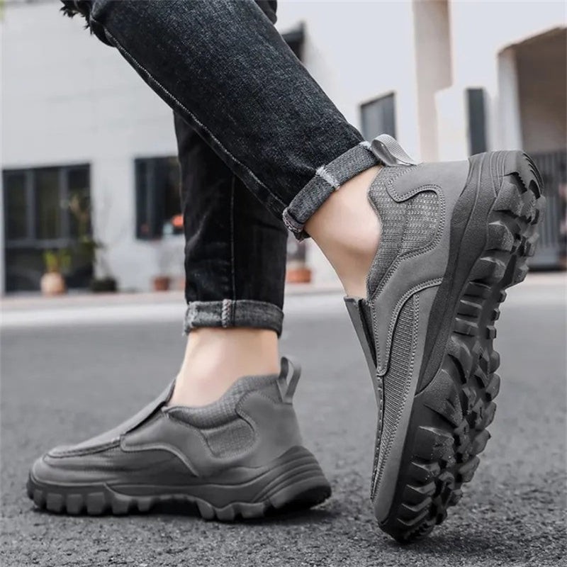 (Medical Certification) Men's Orthopedic Genuine Leather Shoes for Diabetics, Arch Support Hiking Shoes for Plantar Fasciitis