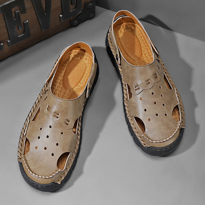 (⏰Last Day 70% OFF🔥)Men's 40+ Orthopedic Closed-Toe Sandals – Full-Grain Leather, Adjustable, Handmade for Fishing, Gardening & Daily Wear
