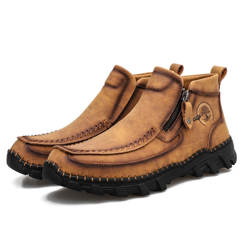 (⏰NOW ON: 70% OFF Sale! 🔥)Men's Premium Motorcycle Boots – Hand-Stitched Genuine Leather, USMCA Recommended - Wide Toe, Waterproof, Anti-Slip, Anti-Sprain, Ortho Support, Suitable for Riding, Work, Driving, Hiking