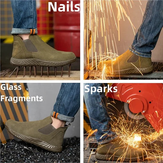 (Multiple Protection👍)High Quality Work Boots - Super Wear-Resistant Leather Material Kevlar Sole Anti-Impact Steel Toe Orthotic Insole