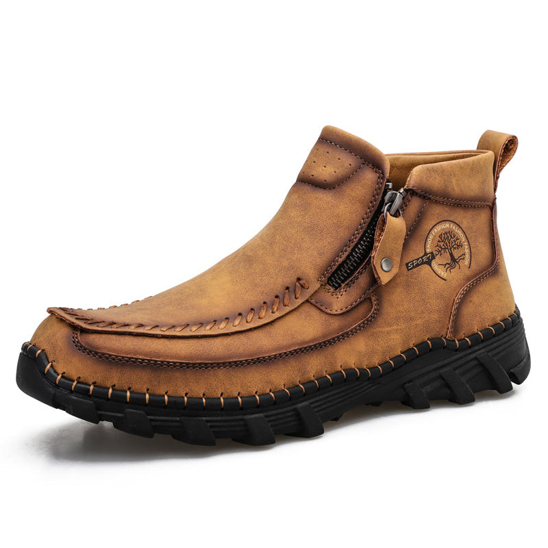 (⏰NOW ON: 70% OFF Sale! 🔥)Men's Premium Motorcycle Boots – Hand-Stitched Genuine Leather, USMCA Recommended - Wide Toe, Waterproof, Anti-Slip, Anti-Sprain, Ortho Support, Suitable for Riding, Work, Driving, Hiking