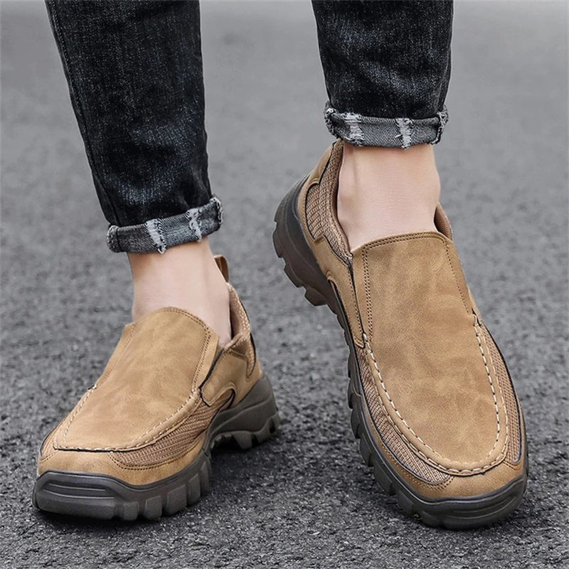 (Medical Certification) Men's Orthopedic Genuine Leather Shoes for Diabetics, Arch Support Hiking Shoes for Plantar Fasciitis