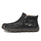 Men's Top-Quality Motorcycle Boots Hand-Stitched Genuine Leather Boots-Wide Toe, Waterproof, Anti-Slip, Anti-Sprain, Suitable for Work, Driving, Hiking
