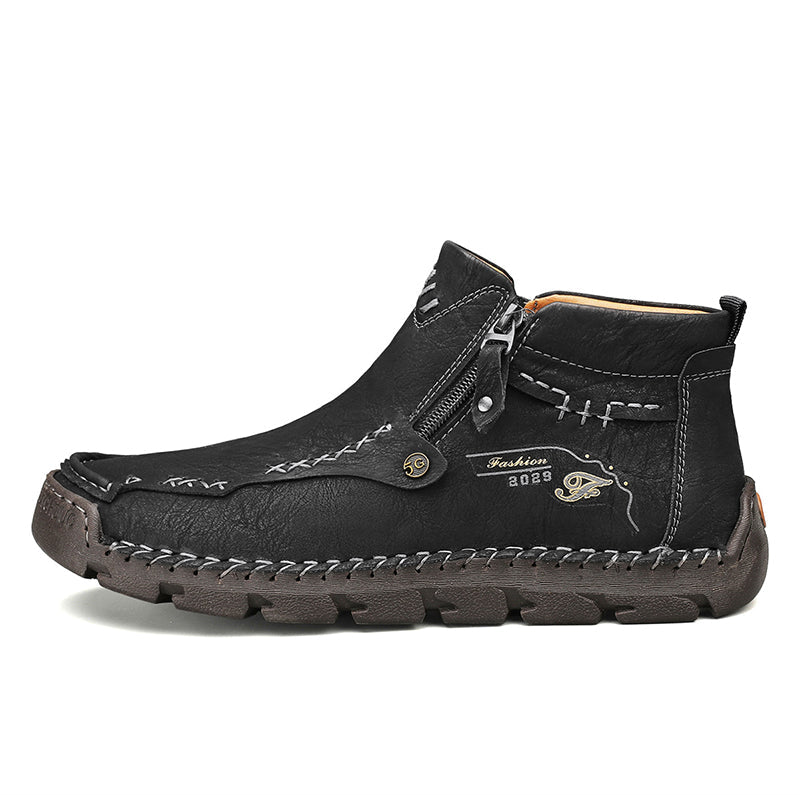 Men's Top-Quality Motorcycle Boots Hand-Stitched Genuine Leather Boots-Wide Toe, Waterproof, Anti-Slip, Anti-Sprain, Suitable for Work, Driving, Hiking